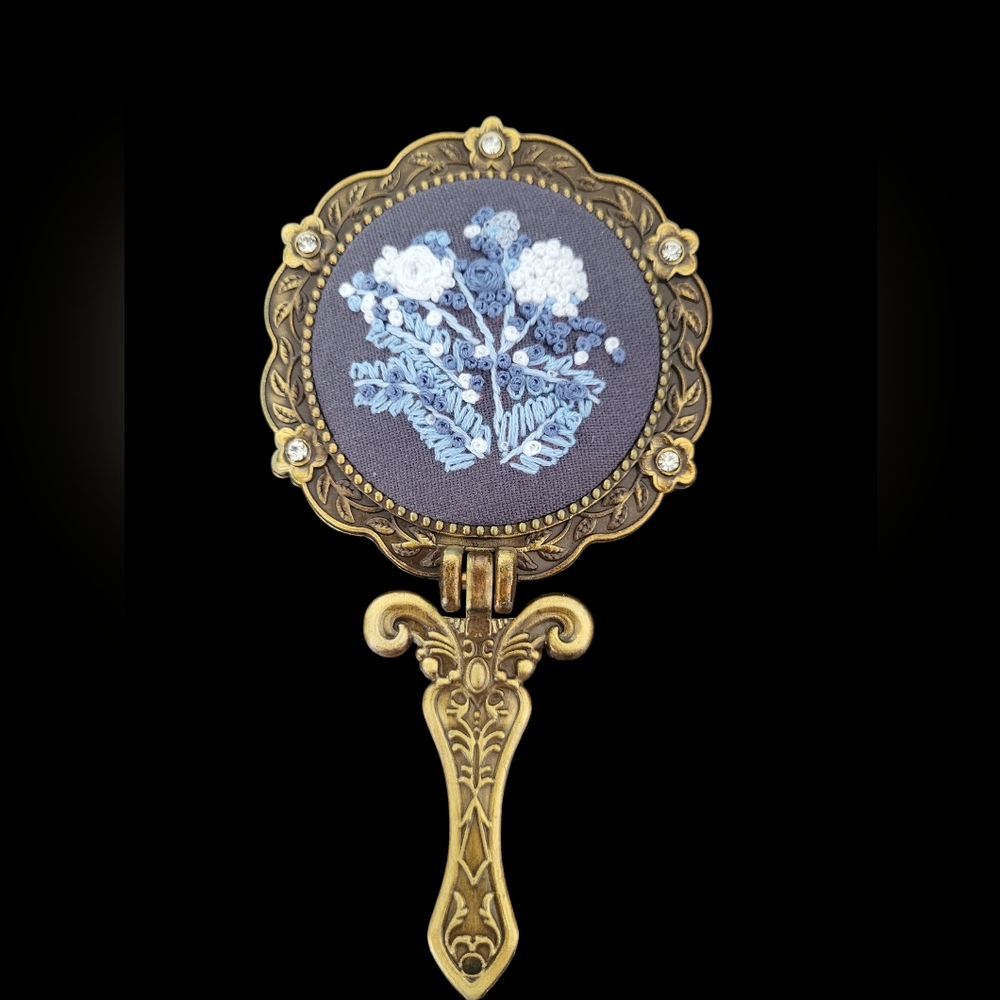 Something Blue | Hale Finery | Hand Embroidered Hand Mirror